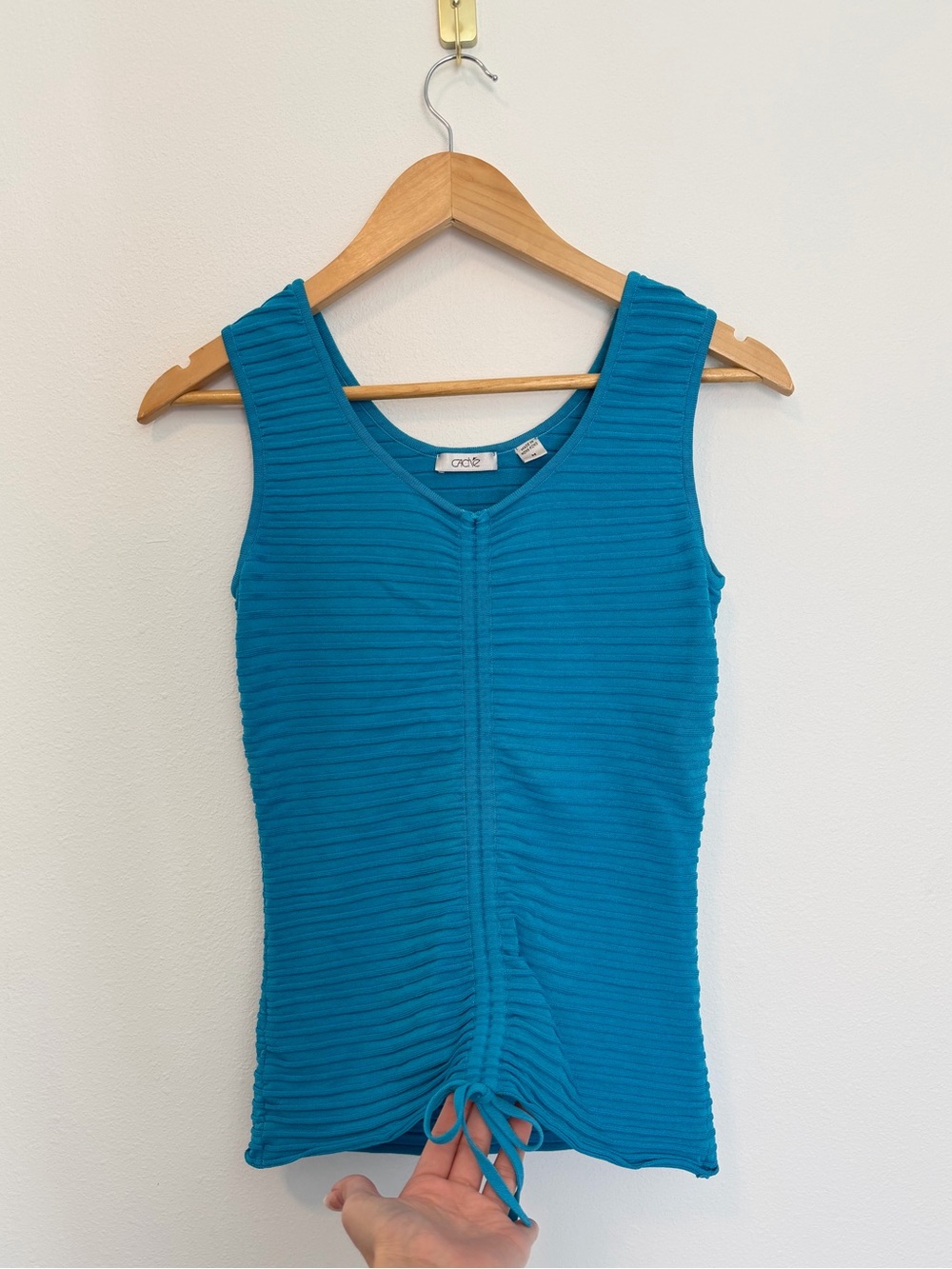 Vintage Caché Turquoise Ruched Ribbed Tank Top Y2K Size Medium - Picture 2 of 6